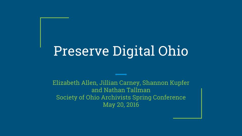 Cover slide for Society of Ohio Archivists annual meeting.